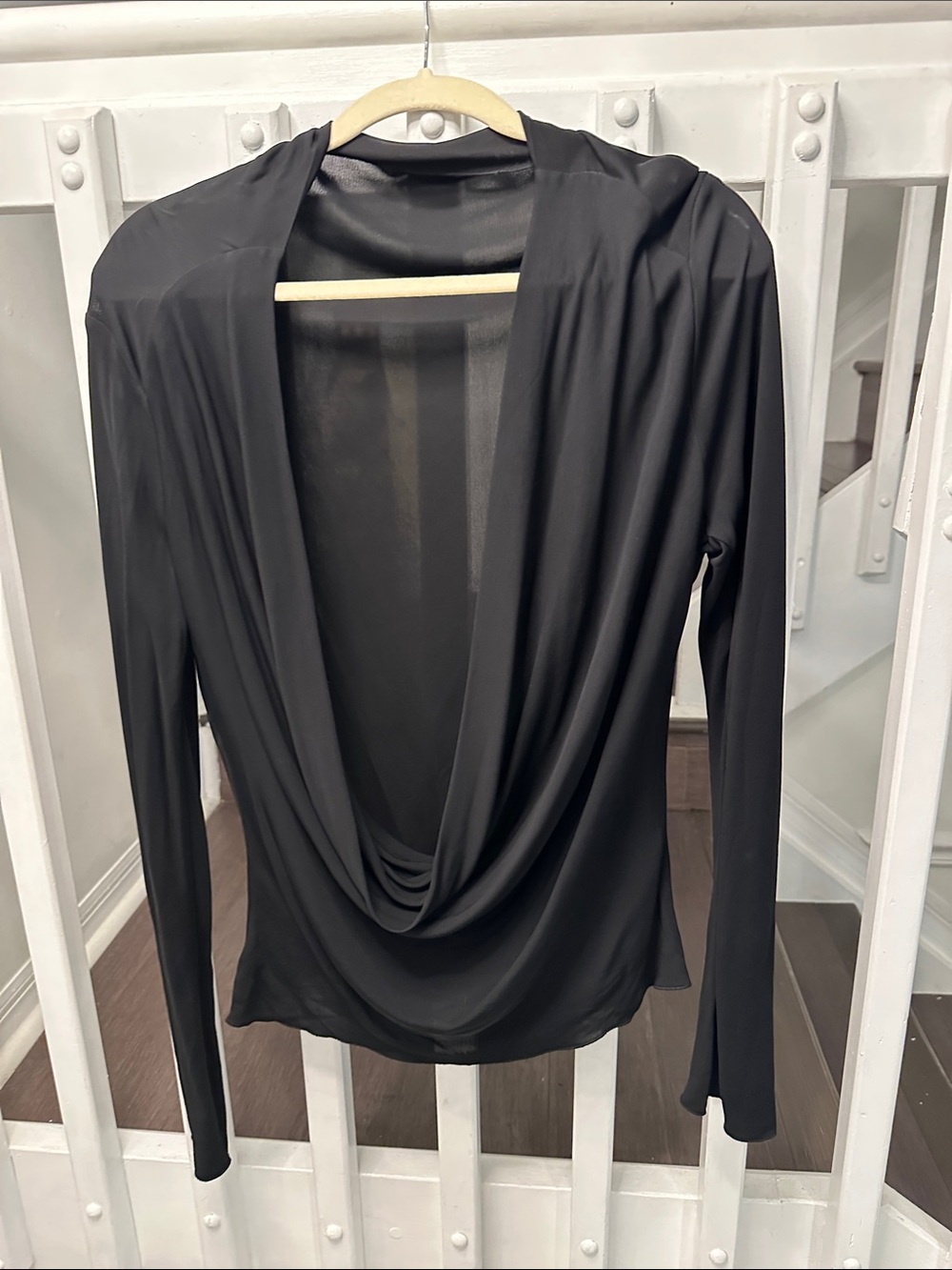 Zara Black Draped Open-Back Long-Sleeve Top